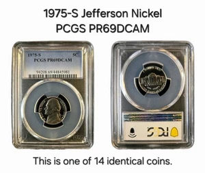 1975-S 5c Jefferson Nickel PCGS PR69DCAM - Picture 1 of 3