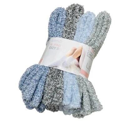 Lemon Women's Casual Crew Socks Fuzzy Socks Size 5-9.5 (4)Pk Cozy Soft Blue Grey - Image 1 of 4