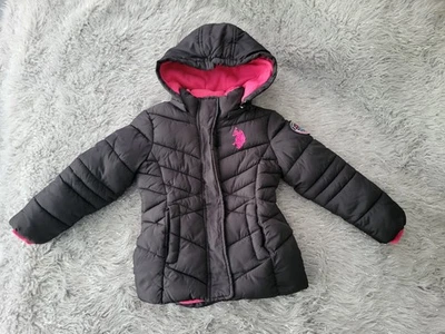 NUEVO EE. UU. Polo Assn Negro Rosa Puffer Chaqueta Abrigo de Esquí Acolchado Big Pony 4T Niñas Foto 1 de 4