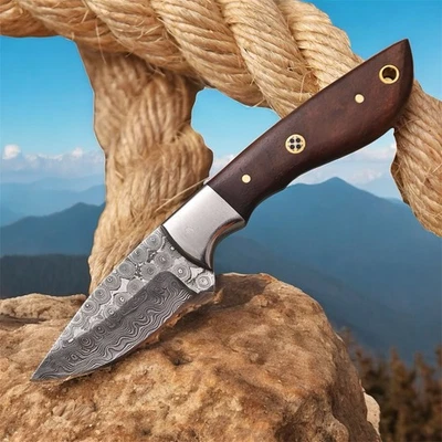 handmade Damascus Fix Blade Knife Ideal Collectible Skinning - Image 1 of 4