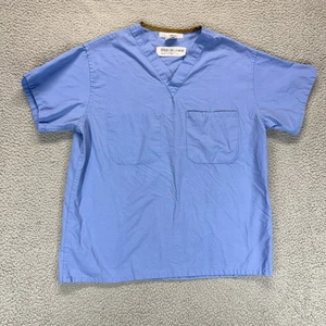 Medline Blue Women M VNeck Cotton Blend Short Sleeve Medical Uniform Scrub Shirt - Picture 1 of 8
