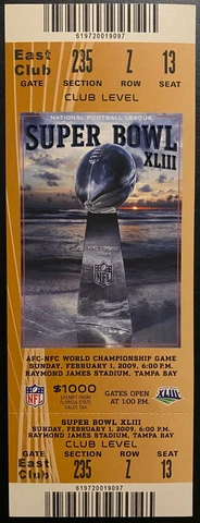 2009 NFL Football Super Bowl XLIII Ticket Pittsburgh Steelers Arizona Cardinals Cover