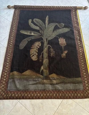 Custom made palm tree wall Fabric tapestry art 69” X 49” Black Gold Green - Image 1 of 4