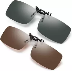 2pcs Clip on Sunglasses Flip Up Sunglasses Over Prescription Glasses Polarized - Picture 1 of 7