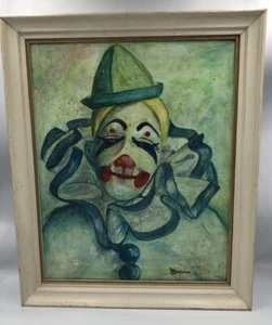 Vintage Clown Painting Signed Maxine 76 Framed 19”x23” - Picture 1 of 12