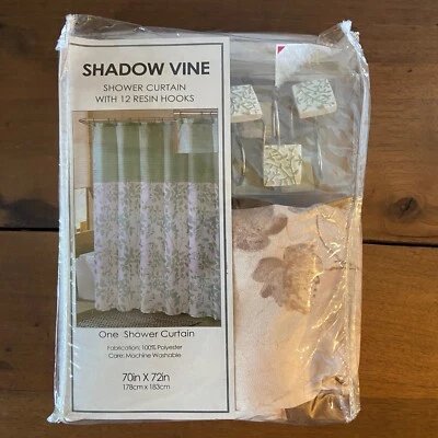 Juego de decoración de baño cortina de ducha verde Shadow Vine con ganchos 70x72 pulgadas Foto 1 de 4