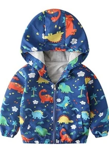 Toddler Kids Baby Girls Boys Dinosaur Jacket Zipper Hooded Windproof Coat 12-18m - Picture 1 of 5