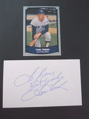Tom Tresh Autograph on 3" x 5" Index card with Baseball card Outfield - Image 1 of 2