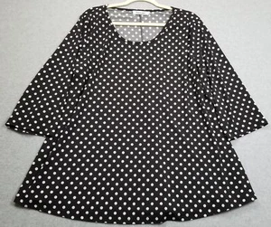 Tencole Tunic Top Women’s 2XL XXL Black White Polka Dots ¾ Sleeve Jersey Stretch - Picture 1 of 9