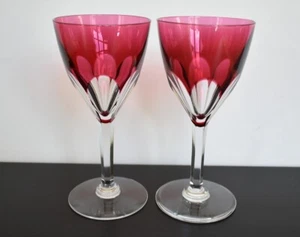 Val St Lambert Gevaert TCPL Red Crystal Wine Glasses 5 7/8 Inches Set of 2 - Picture 1 of 8