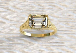 Heavy 14k Yellow Gold Plated Men's Signet Ring Lab Created Emerald Cut Diamond - Picture 1 of 6