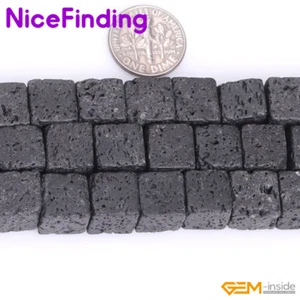 Cuentas cuadradas de piedra cuadrada de roca de lava negra esponja natural para hacer joyas de 15" hágalo usted mismo - Imagen 1 de 16