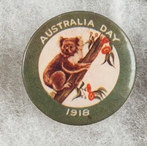 World War One Australia Day 1918 Koala Bear Pinback Button Badge -  Very Scarce - Picture 1 of 1