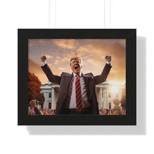 Gerahmtes Poster - Triumphierender Trump vor dem Weißen Haus - Bild 1 von 10