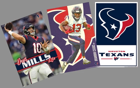 HOUSTON TEXANS NFL Football Posters 3-POSTER COMBO SET Davis Mills, Cooks, Logo Cover