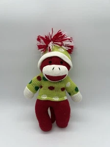 Dan Dee Sock Monkey Red Green Sweater Knit Hat Dots Stuffed Plush Toy 10" No Tag - Picture 1 of 5