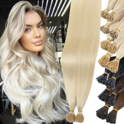Extensiones de cabello humano grueso 1 g/s en barra de queratina punta en I fusión Remy rubio 16-22 pulgadas Foto 1 de 4