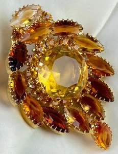 Large Vintage Faceted Stone Gold Tone Pin Brooch Fall Amber Colors - Picture 1 of 10