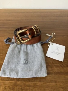 $1095 Brunello Cucinelli Antique Brass Tipped Aged Brown Leather Belt 36 90 - Picture 1 of 8