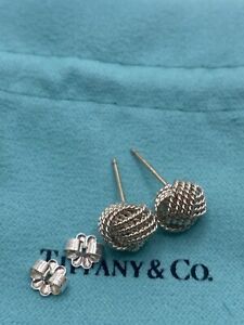 Tiffany & Co. 925 Sterling Silver Ribbed Twist Love Knot Stud Earrings