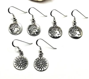 Sterling Silver 925 Ancient Greek Coin Dangle Earrings For Women - Picture 1 of 9