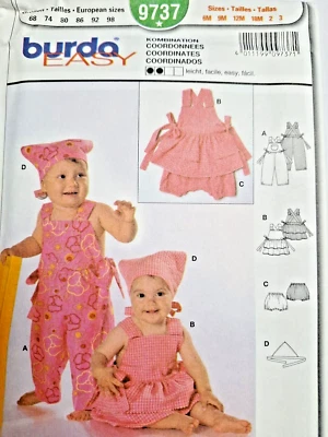 Dress Bloomers Bibs Overalls Girls 3M 6M 9M 12M 18M Burda 9737 Sewing Pattern - Image 1 of 4