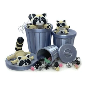 3pcs 3D Printed Racoon with Trash Can, Cute Articulated Racoon Toy, Fidget Toy - Picture 1 of 5