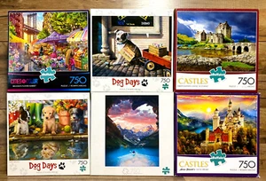 LOT / 9 - BUFFALO PUZZLES - 300 / 500 / 750 PC PIECES - ANIMALS - CASTLES - DOGS - Picture 1 of 12