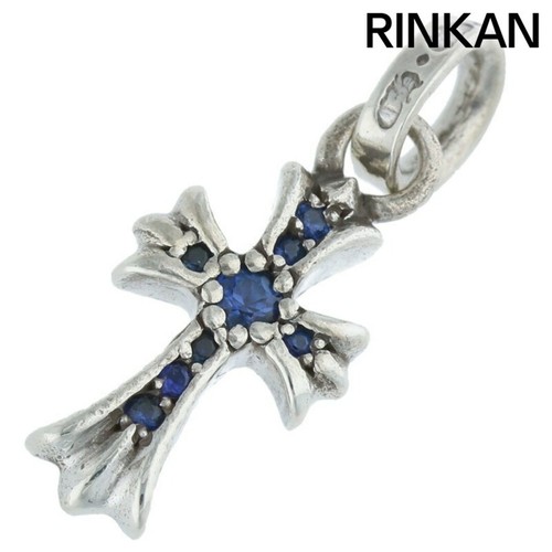 CHROME HEARTS Collana Argento Charm Zaffiro Pave Grasso Bambino Cuori Cromati CRS BBYFAT P SAP Usata