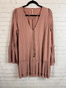 FREE PEOPLE Can't help it plisse A-line pink beige blush dress size S NWOT - Picture 1 of 11