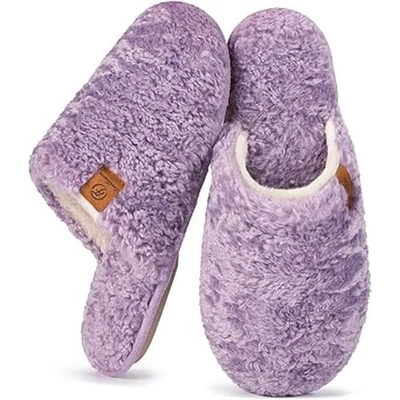 Novo Sapato Chinelo EverFoams Feminino Tamanho 9/10 Roxo Fuzzy Slide On Espuma de Memória - Imagem 1 de 4