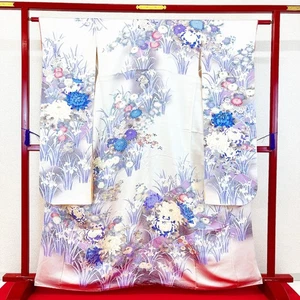 Kimono Japonés 'FURISODE' Seda/Púrpura Claro/Flor/Flujo/Longitud:168cm N883 - Imagen 1 de 24