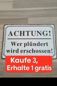 🆕️2x Alu Schild Wandmontage Kleben Fun 30x20cm - Wer Plündert Wird Erschossen - Bild 1 von 4