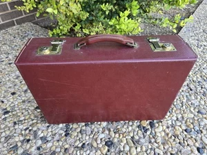 Vintage Brown Leather Hard Shell Briefcase with Brass Locks *Inside is Altered* - Picture 1 of 12