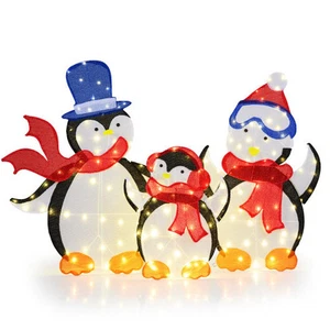 3 Stück 2D beleuchtete Pinguin Familie Weihnachtsdeko mit 160 LED Lichtern - Bild 1 von 5