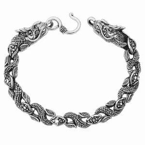 Bracciale Hip-Hop in Lega con 2 Teste di Drago Cinese - Picture 1 of 2