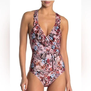 TRAJE DE BAÑO DE UNA PIEZA CON VOLANTES ESTAMPADOS ELLA MOSS talla pequeña FLORAL NORDSTROM - Imagen 1 de 8