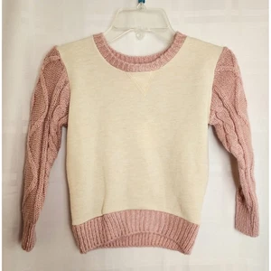 Poof Girl Pullover Sweater Cable Knit Long Sleeve Pink Beige 4T - Picture 1 of 6
