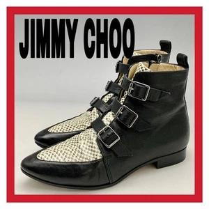Jimmy Choo kurze Damenstiefel seitlicher Reißverschluss Riemen wechselnde Schlange schwarz 23,5 cm - Bild 1 von 10