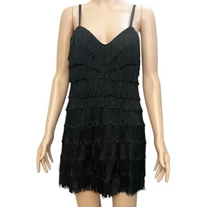 Fredericks Of Hollywood Fringe Mini Dress Large Flapper 20s Party Clubwear Black - Picture 1 of 6