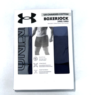 Boxerjock masculino Under Armour algodão novo com etiquetas pacote com 3 azul tamanho 5XL 6" 1277279-410 - Imagem 1 de 4