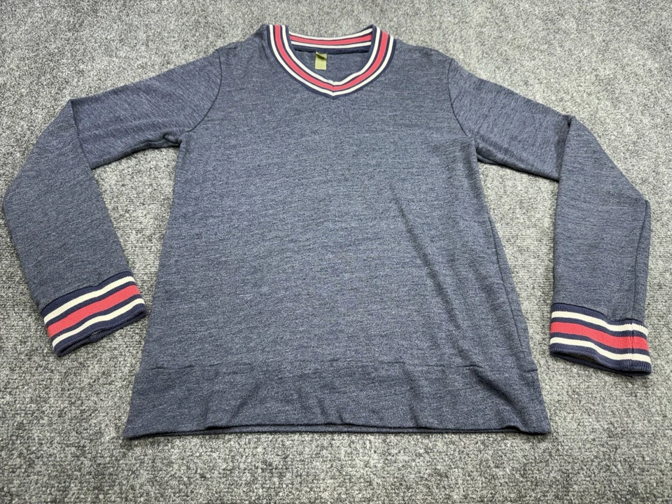 Pullover ligero Alternative Earth cuello en V azul ribete a rayas para mujer M’s Foto 1 de 4