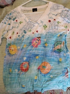 Inoah Art To Wear Top Shirt 3/4-Arm V-Ausschnitt Damen M bunt Schwimmen Strand gebraucht, in einwandfreiem Zustand - Bild 1 von 13