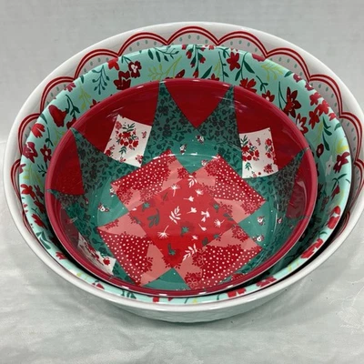 Juego y tapas de melamina navideñas con estampado sólido e interior de 6 piezas Pioneer Woman MAZIE Foto 1 de 4