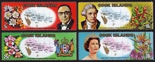 Cook Isls 264-267,MNH.South Pacific Conference,1969.Map,James Cook,Flowers,QE II - Image 1 of 1