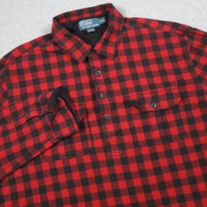 Vintage Polo Ralph Lauren Shirt Men 2XL Buffalo Check Cotton Flannel Henley Work - Picture 1 of 9