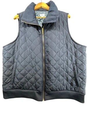 Chaleco acolchado Crown & Ivy para mujer 3X Plus acolchado con diamantes azul marino cremallera completa preppy Foto 1 de 4