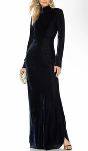 Abito lungo NILI Lotan Genevieve manica lunga finto collo blu velluto nuovo senza etichette $750 - Foto 1 di 12
