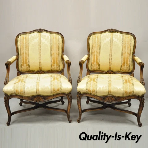 Vintage French Provincial Louis XV Country Style Lounge Chairs - a Pair Cover