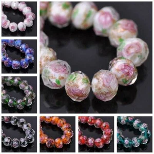 Lote de 10 cuentas de vidrio de cristal de murano con flor de rosa facetada Rondelle de 10 mm 12 mm - Imagen 1 de 16